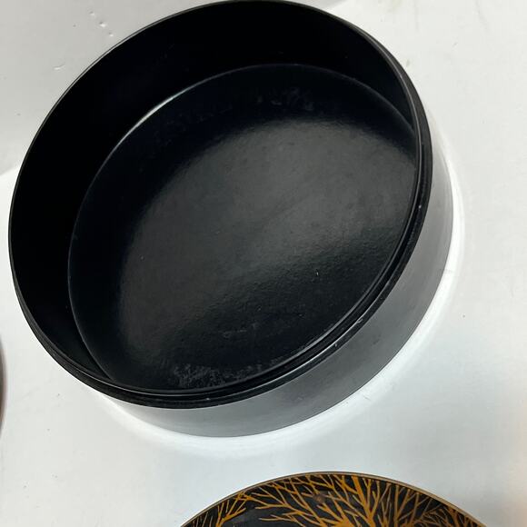 Hand Crafted Otagiri Vtg  Japan Coaster lacquer Set Of 4 & container Asian pics - Picture 9 of 12